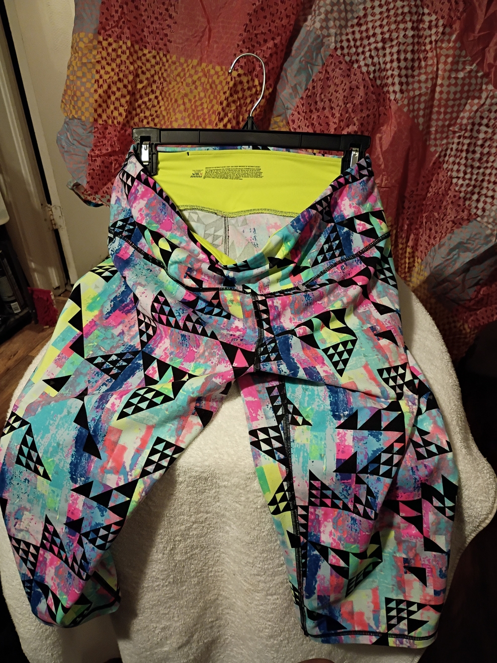 Victoria's Secret Neon Geo Capri Leggings in Yellow, Pink, Blue & Black
